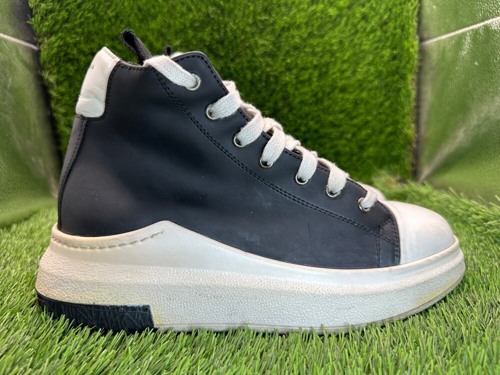 Cinzia Araia Sneaker Shoes Women's 7.5 Black Leather Platform High Top Lace-Up